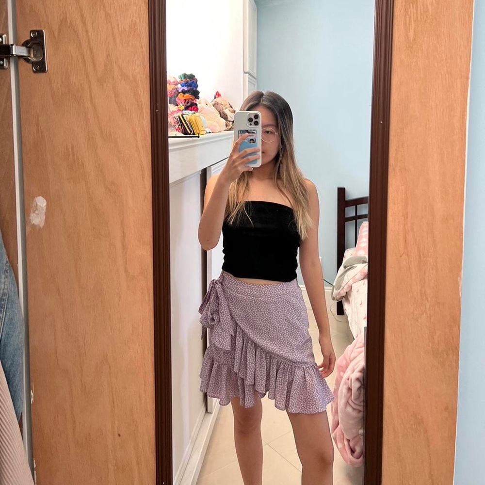 NWOT beginning boutique ruffle wrap skirt in purple floral